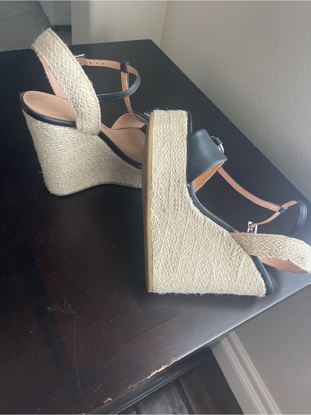 Black T-Strap Espadrille Platform Sandals - Picture 3 of 5